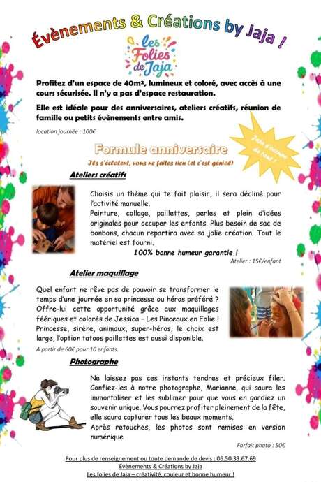 Atelier créatif du mercredi enfants et adultes - Les folies de Jaja