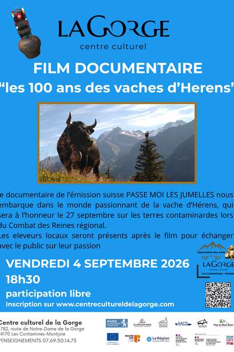 Projection du film "Les 100 ans des vaches d'Hérens" au Centre Culturel de la Gorge