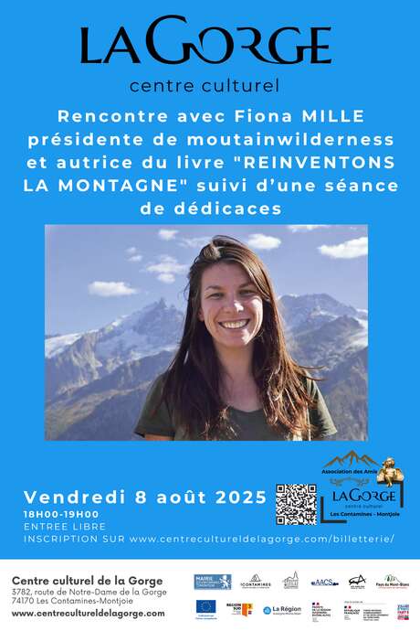 Rencontre avec Fiona Mille, présidente de Mountain Wilderness et autrice du livre "Réinventons la montagne" suivi d'une séance de dédicaces au Centre Culturel de la Gorge