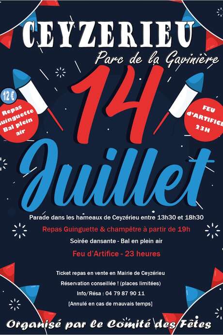 Fête du 14 Juillet : parade, repas guiguette, bal et feu d'artifice