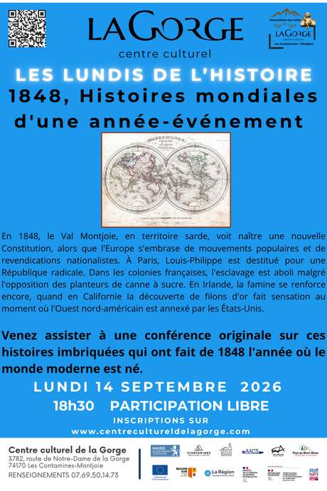Les lundis de l'histoire "1848, histoires mondiales d'une année événement" au Centre Culturel de la Gorge