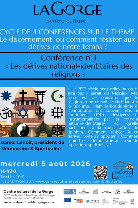 Conférence "Les dérives national-identitaires des religions" par Daniel Lenoir au Centre Culturel de la Gorge