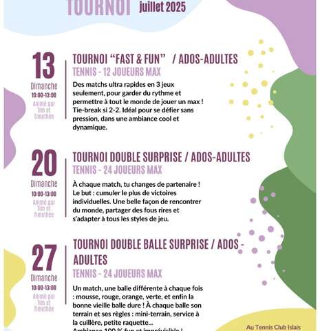 Tournoi de Tennis "Fast and Fun" avec Tennis Yeu Evasion