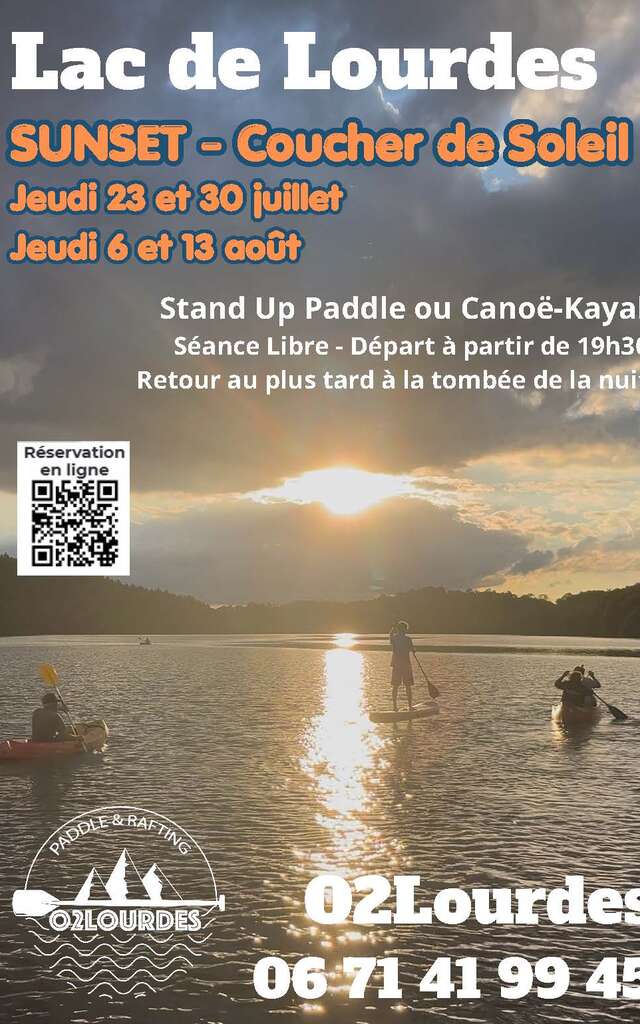 Coucher de soleil au Lac de Lourdes en stand up paddle
