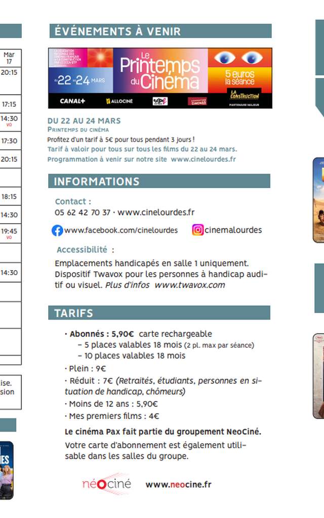 Programme du cinéma Pax