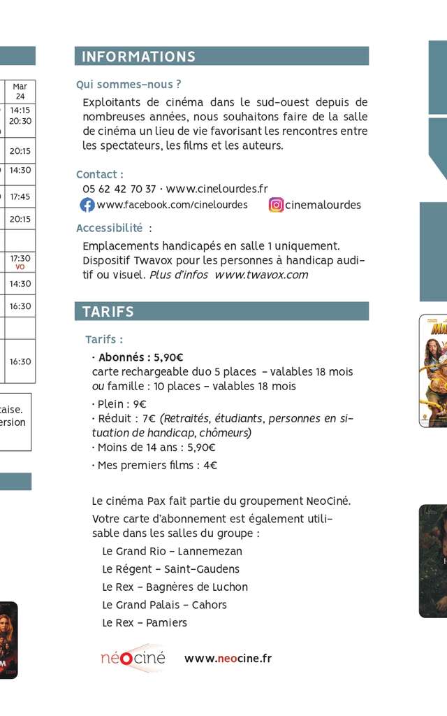 Programme du cinéma Pax