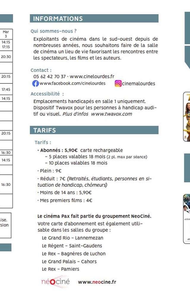 Programme du cinéma Pax