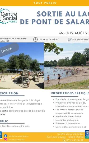 Baignade au lac de Pont de Salars avec le Centre social de Rodez