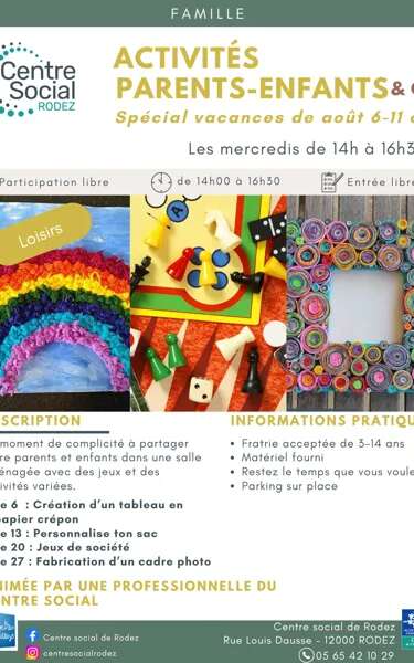 Activités Parents Enfants 6-11 ans en août avec le Centre social de Rodez
