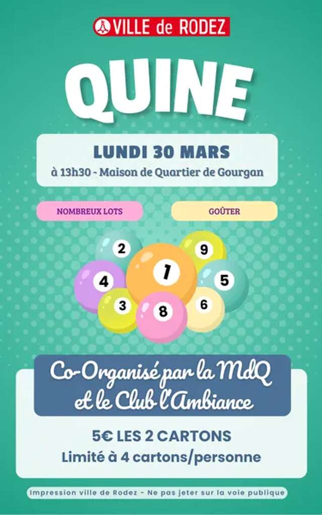 QUINE CO-ORGANISÉ PAR LA MAISON DE QUARTIER DE GOURGAN ET LE CLUB L'AMBIANCE
