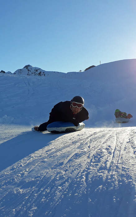 Snowshoe hike and airboarding