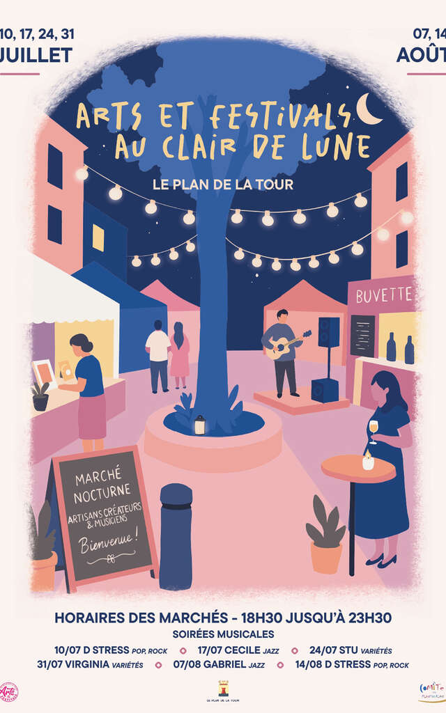 Arts et Festivals au Clair de Lune - Marché artisanal nocturne & D Stress (Pop, Rock)