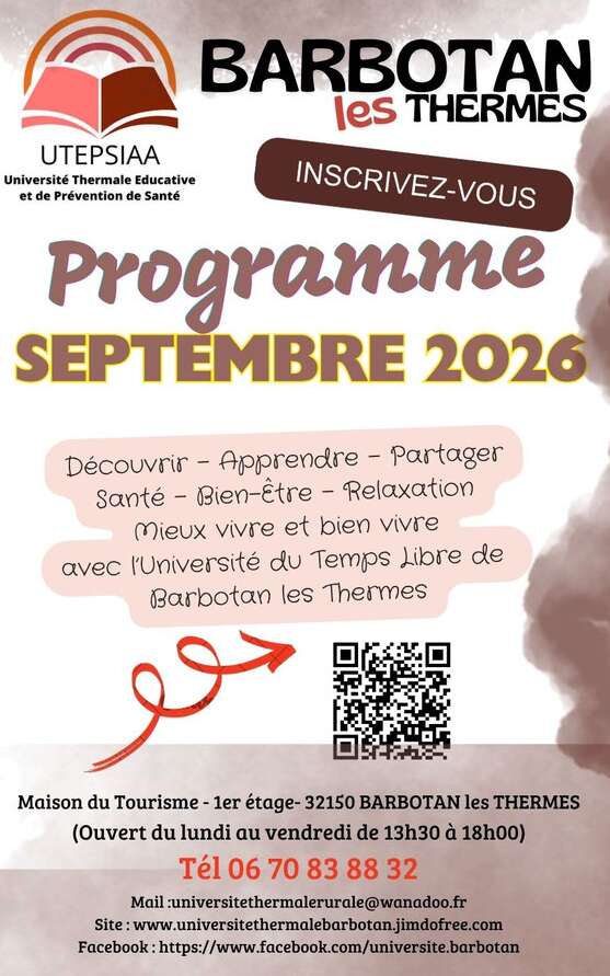 Programme 2026 des Rendez-vous et ateliers de l'UTEPSIAA à Barbotan-les-Thermes