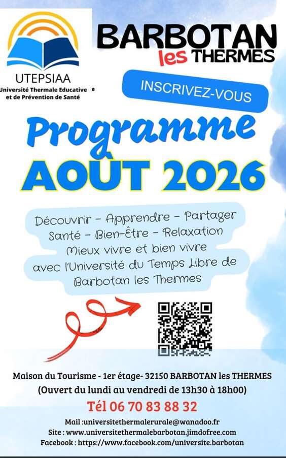 Programme 2026 des Rendez-vous et ateliers de l'UTEPSIAA à Barbotan-les-Thermes