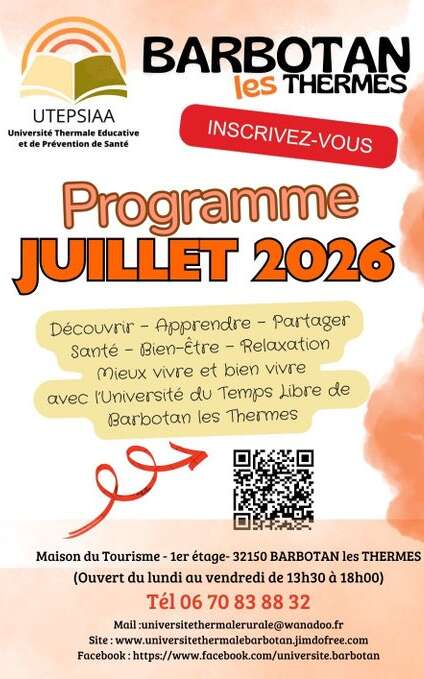 Programme 2026 des Rendez-vous et ateliers de l'UTEPSIAA à Barbotan-les-Thermes