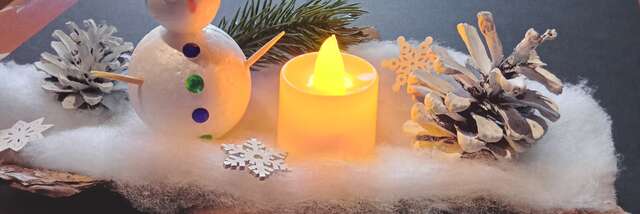 Atelier créatif autour du bois : Bonhomme de neige sur écorce illuminé