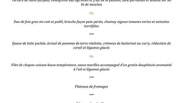 Menu jour de l'an - Auberge de la fontaine aux loups