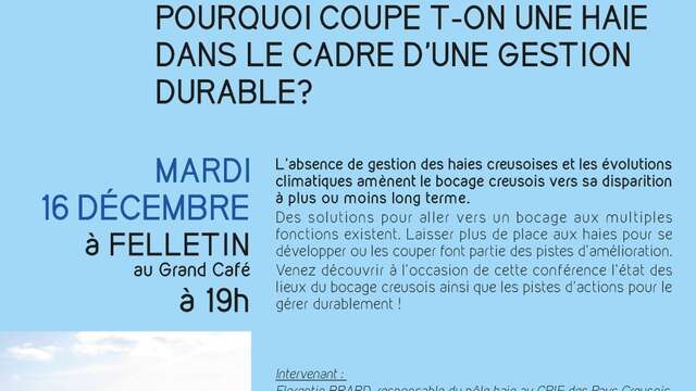 Cycles de conférences du Parc | Pourquoi coupe-t-on une haie dans le cadre d'une gestion durable ? par Florentin Brard