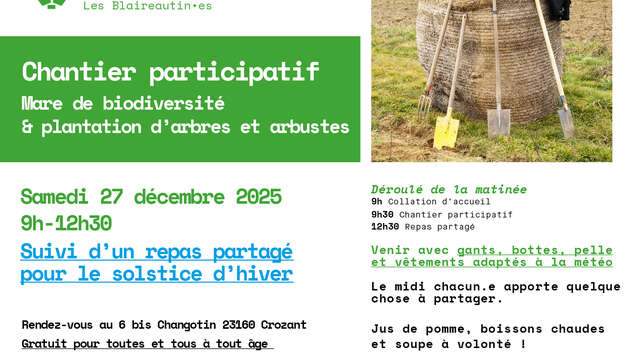 Mare, biodiversité & plantations pour le solstice d'hiver, suivi d'un repas partagé