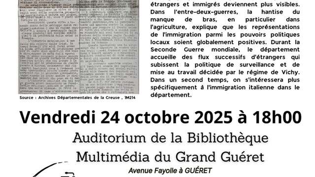 Conférence sur l'immigration en Creuse de 1815 à 1945