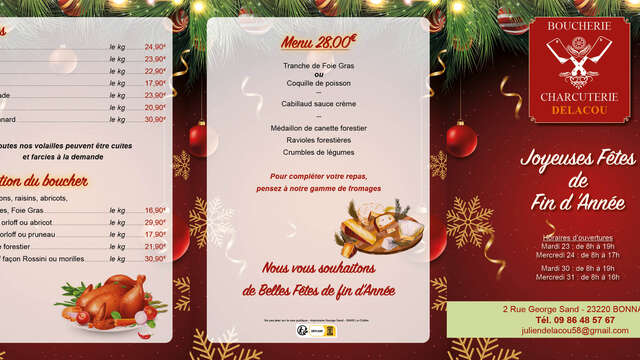 Menus des fêtes de fins d'année à emporter de la Boucherie Delacou