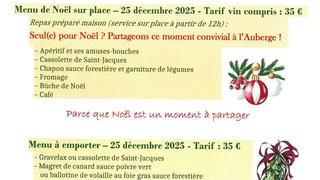 Seul pour Noël ? Repas à l'Auberge des 4 Gousses d'Ail