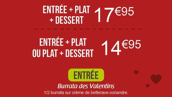 Menu de Saint-Valentin au Crescendo