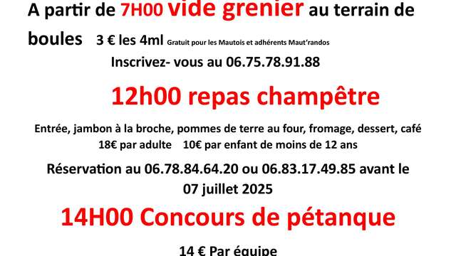 VIDE GRENIER A MAUTES le 14 juillet