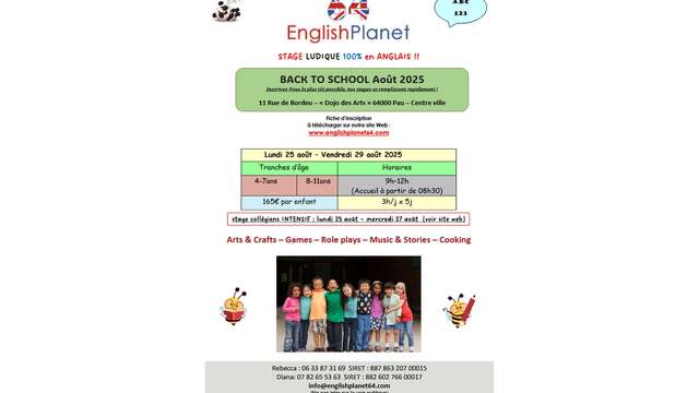 Stage anglais vacances Eté "Back to school"