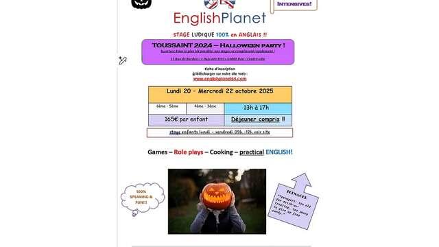 Stage anglais collège vacances Toussaint "Halloween party"