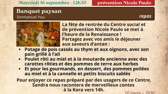 Festival Re-naissance au centre sociale de Figeac : banquet paysan