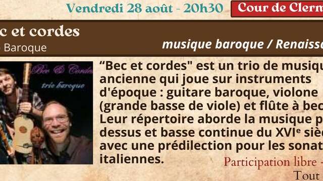 Festival Re-naissance à Figeac : concert, "bec et cordes", Trio Baroque