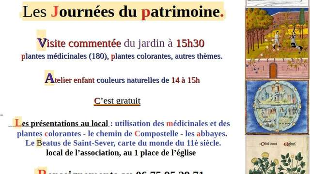 Journées du Patrimoine : accueil et visite au jardin et à l'atelier