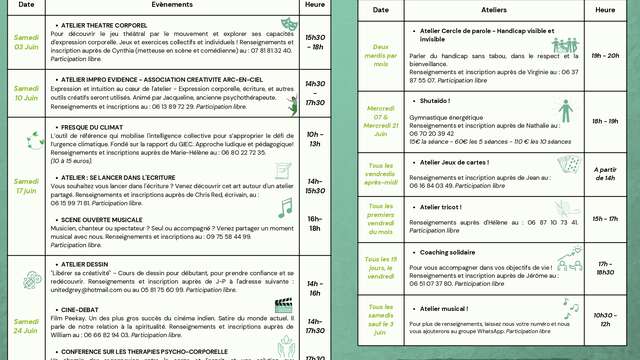 Programme des animations de juin au Tiers-Lieu Amassa