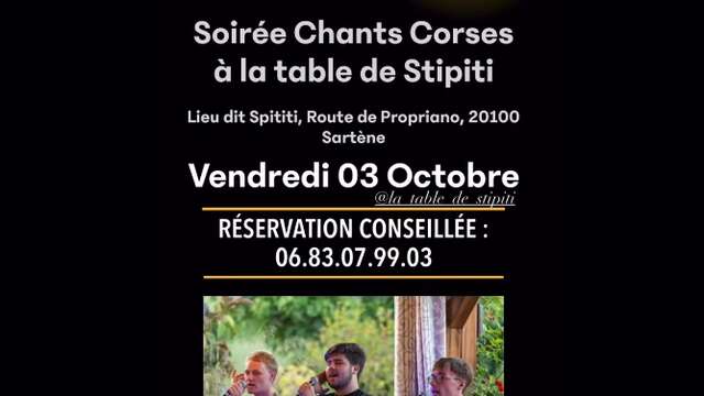 Soirée Corse à La Table de Stipiti avec le groupe L'Amicizia