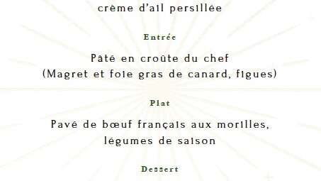Menu de fête au Belena