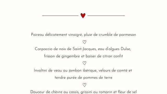 Notre menu de la Saint Valentin au restaurant Monaka !