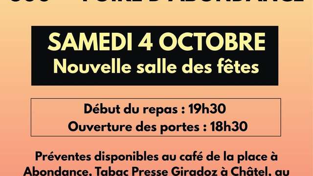 REPAS / SOIRÉE FONDUE de la Foire d'Abondance