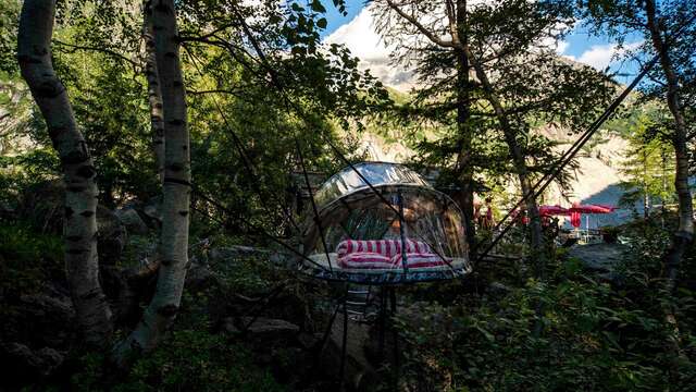 Night in a bubble in mountains