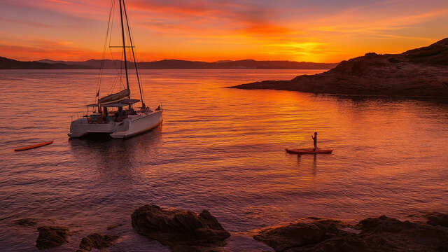 Coucher de soleil en catamaran avec Passion Med