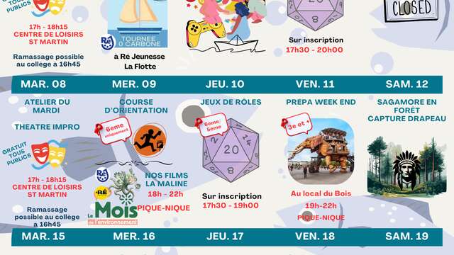 Activities organised by Ré Jeunesse in Ars-en-Ré - April