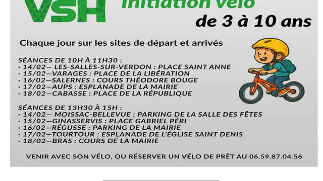 Introductory cycling lessons for children aged 3 to 10