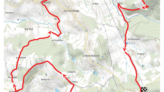 Itinéraire VTT : circuit 15 rouge; base Le Cergne