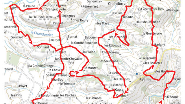 Itinéraire VTT : circuit 10 rouge, base Charlieu