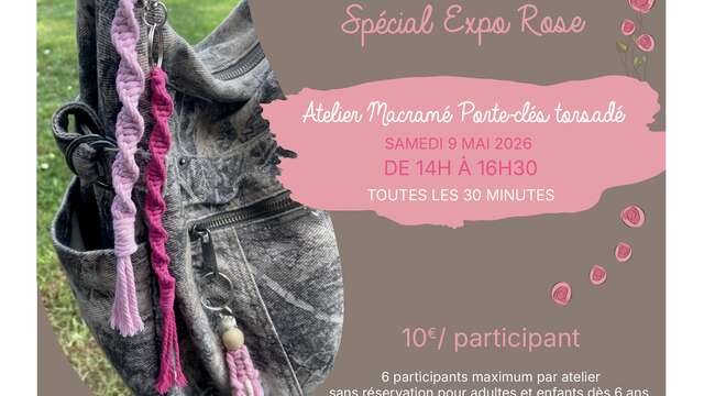 Atelier macramé Porte-clés torsadé rose