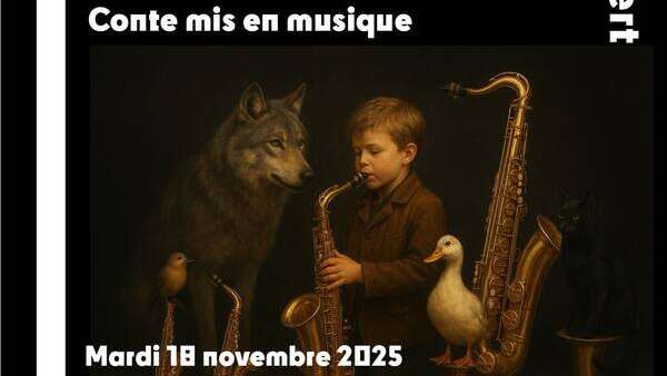 Concert conté Pierre and the loup version jazz, d'Arnaud Jourdy pour 4 saxophones