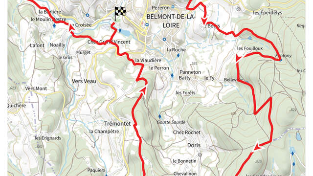 Itinéraire VTT : circuit 22 rouge, base Belmont-de-la-Loire