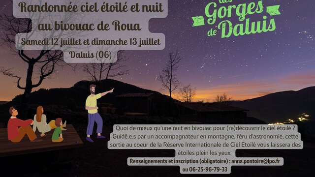 Randonnée ciel étoilé et nuit au bivouac de Roua