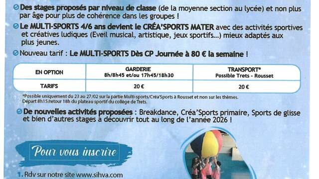 Stages du SIHA Vacances d'Hiver 2026