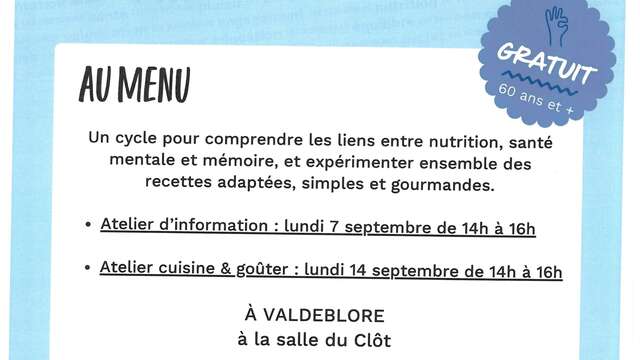 Atelier Nutrition du cerveau après 60 ans à la Médiathèque de Valdeblore